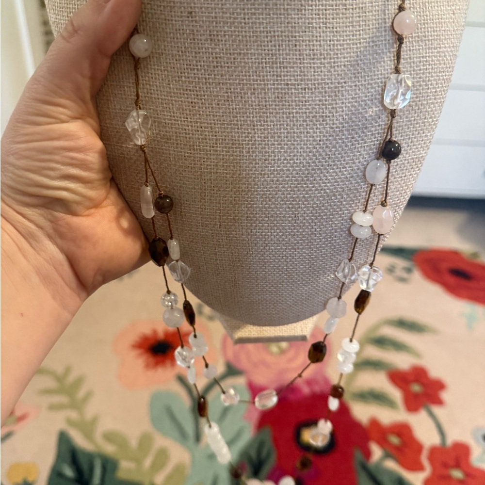 Chic‎ Beaded Necklace with White, Brown, and Pink Accents